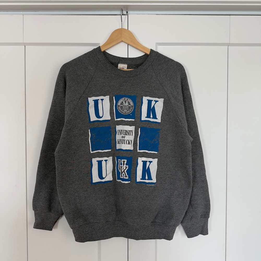 Mens Vintage 1992 University of Kentucky Sweatshirt Large Grey Cotton/Poly Blend